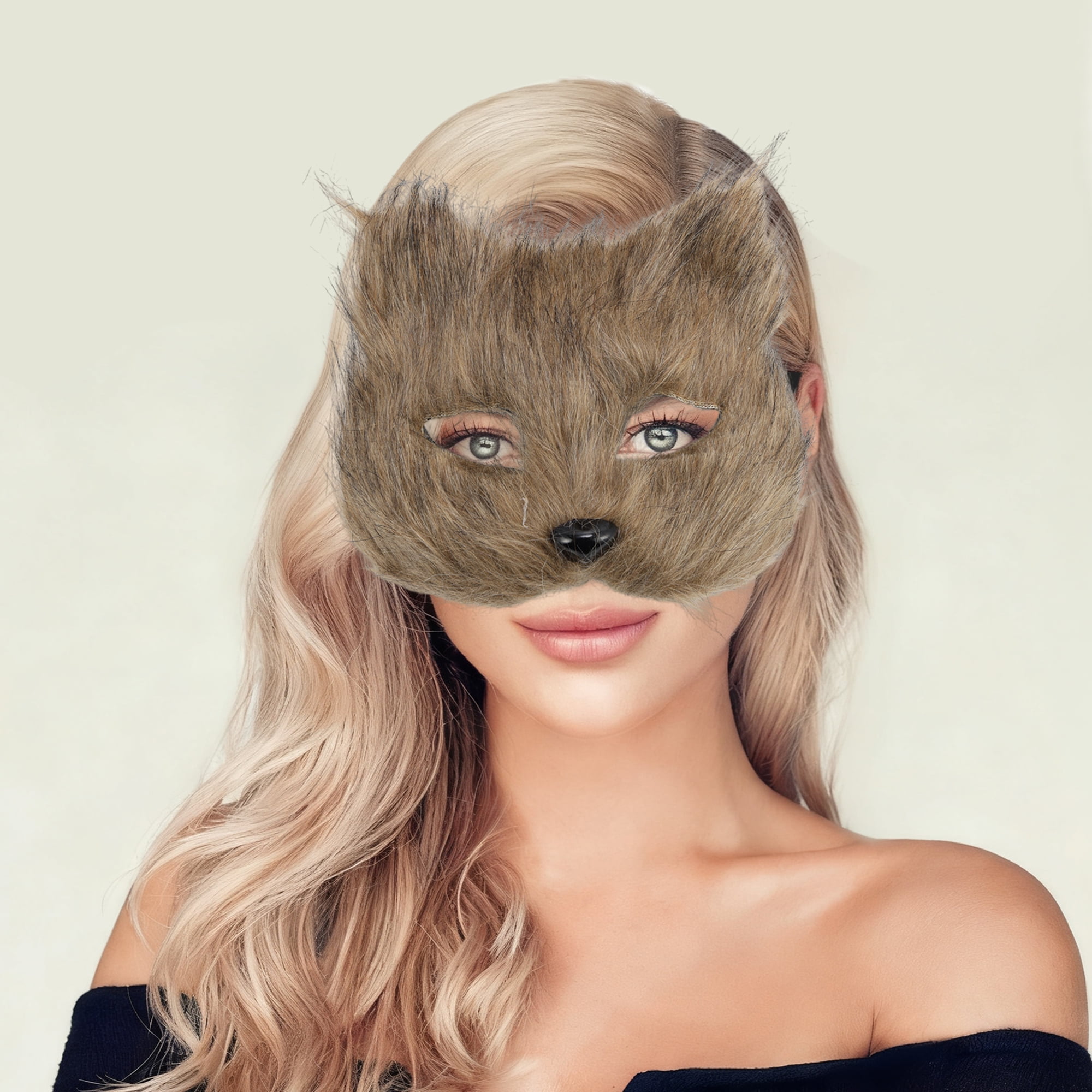 Unique Bargains 1 Pack Long-haired Foxes Party Mask Costume Events Brown