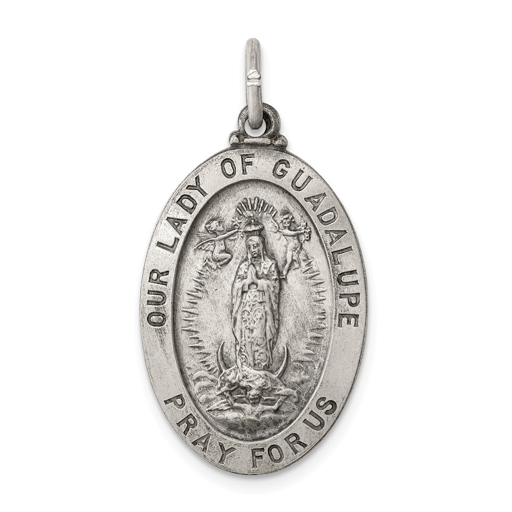 Solid 925 Sterling Silver Pendant Our Lady of Guadalupe Medal 31mm x 16mm