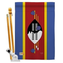 Breeze Decor BD-CY-HS-108289-IP-BO-D-US15-BD 28 x 40 in. Swaziland Flags of the World Nationality Impressions Decorative Vertical Double Sided House Flag Set with Pole Bracket & Hardware