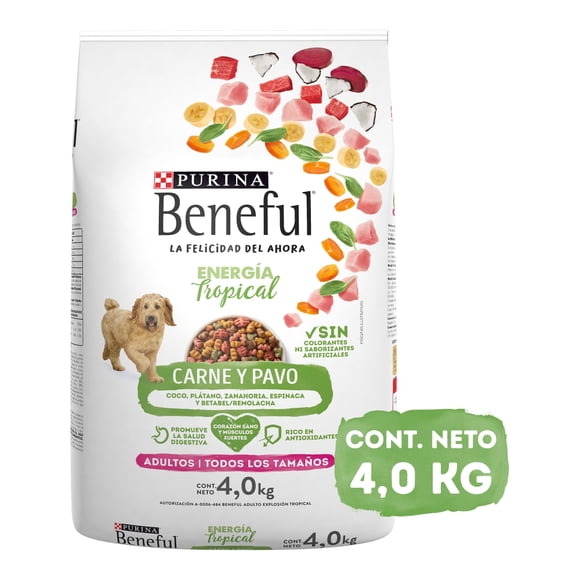 Alimento para Perro Purina Beneful Adultos Energía Tropical Todos los Tamaños Carne y Pavo 4.0 kg