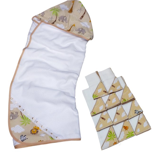 Toalla de Baño Bebé Pañal Forrado Doble Capa + 6 Unidades Pañal Boca Bebe 100% Algodón Doble Capa Deng Xun unisex