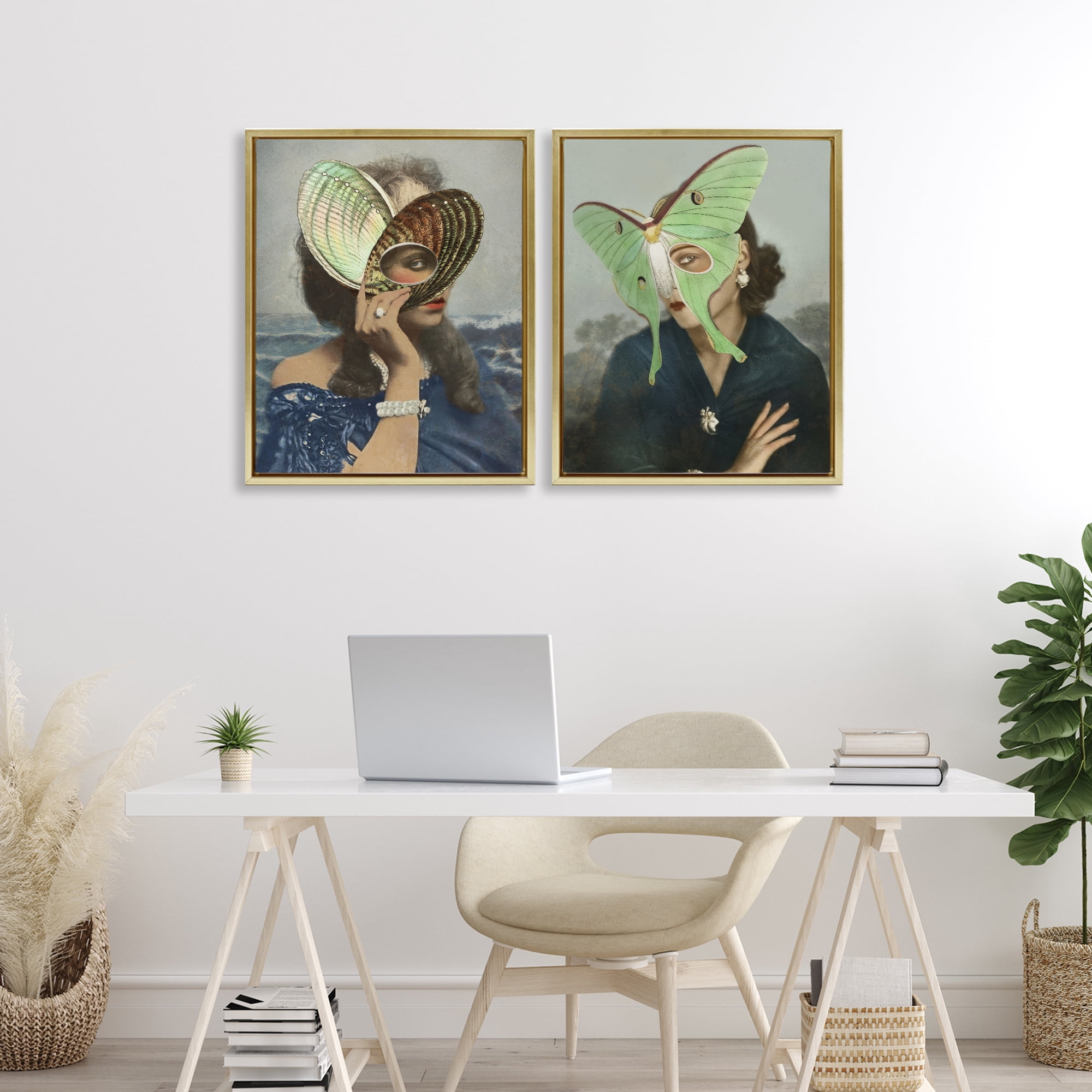 Stupell Industries Naturalist Women Portraits 2 Piece Gold Framed Floater Canvas Set, design by Victoria Barnes