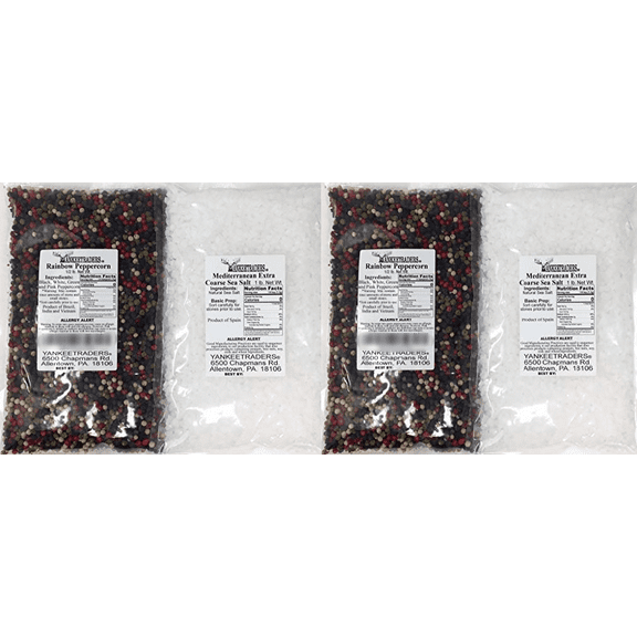YANKEETRADERS Rainbow Peppercorn Blend & Sea Salt Packs - 4 Pack (2, 8 OZ PEPPERCORN, 2, 1 POUND SEASALT) Net Weight 3 Pounds