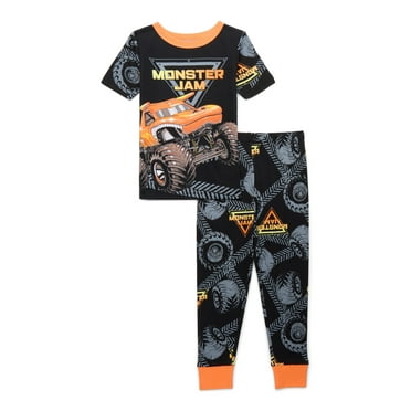 Monster Jam Short Sleeve Top and Pants, 2-Piece Pajama Set, Sizes 4-12
