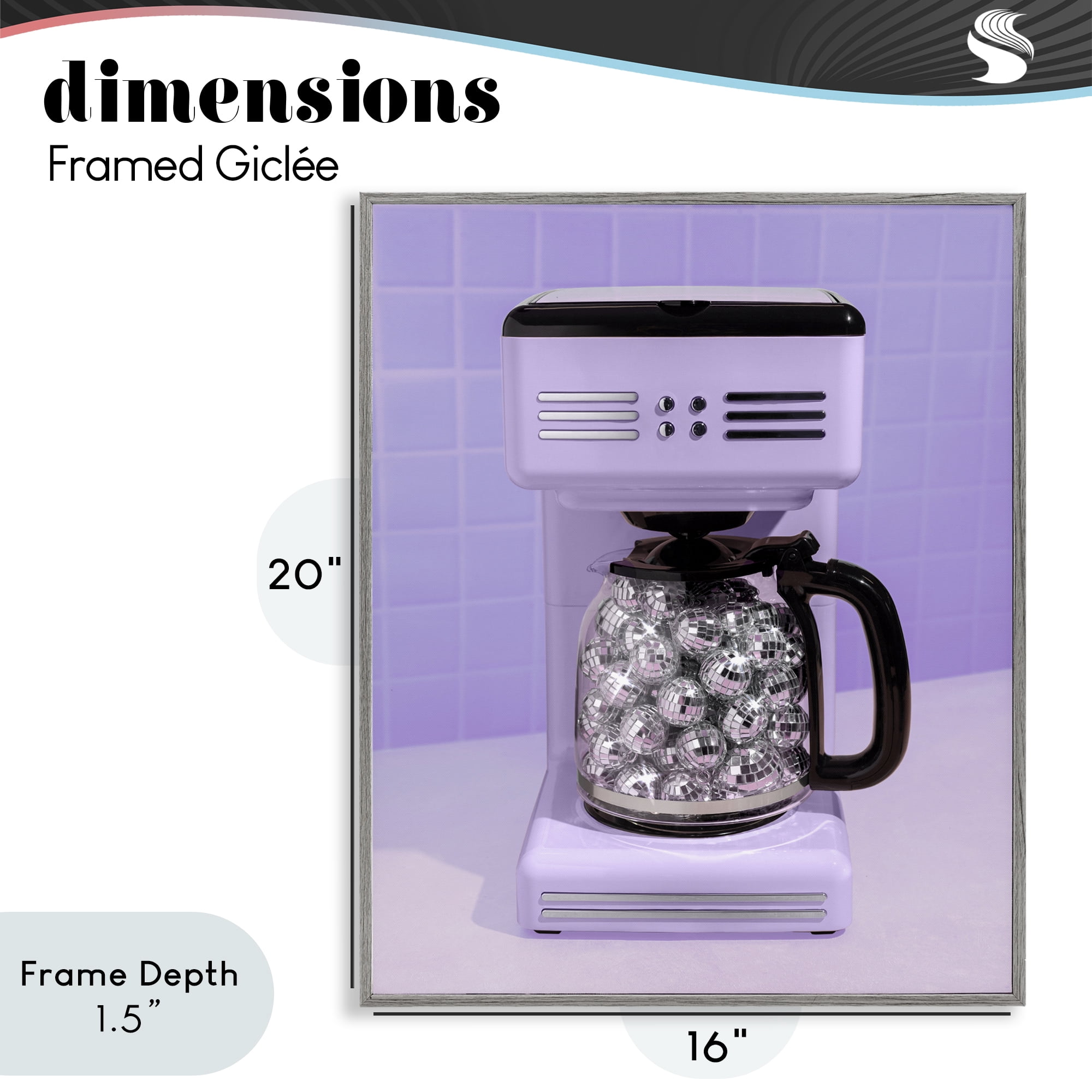 Stupell Industries Disco Coffee Maker over Purple Gray Framed Giclee Art, design by LISH Creative