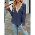 thumbnail image 3 of Liacowi Women Knit T-shirt Tops Long Sleeve V Neck Contrt Color Fall Tops for Cual Daily Blouse, 3 of 8