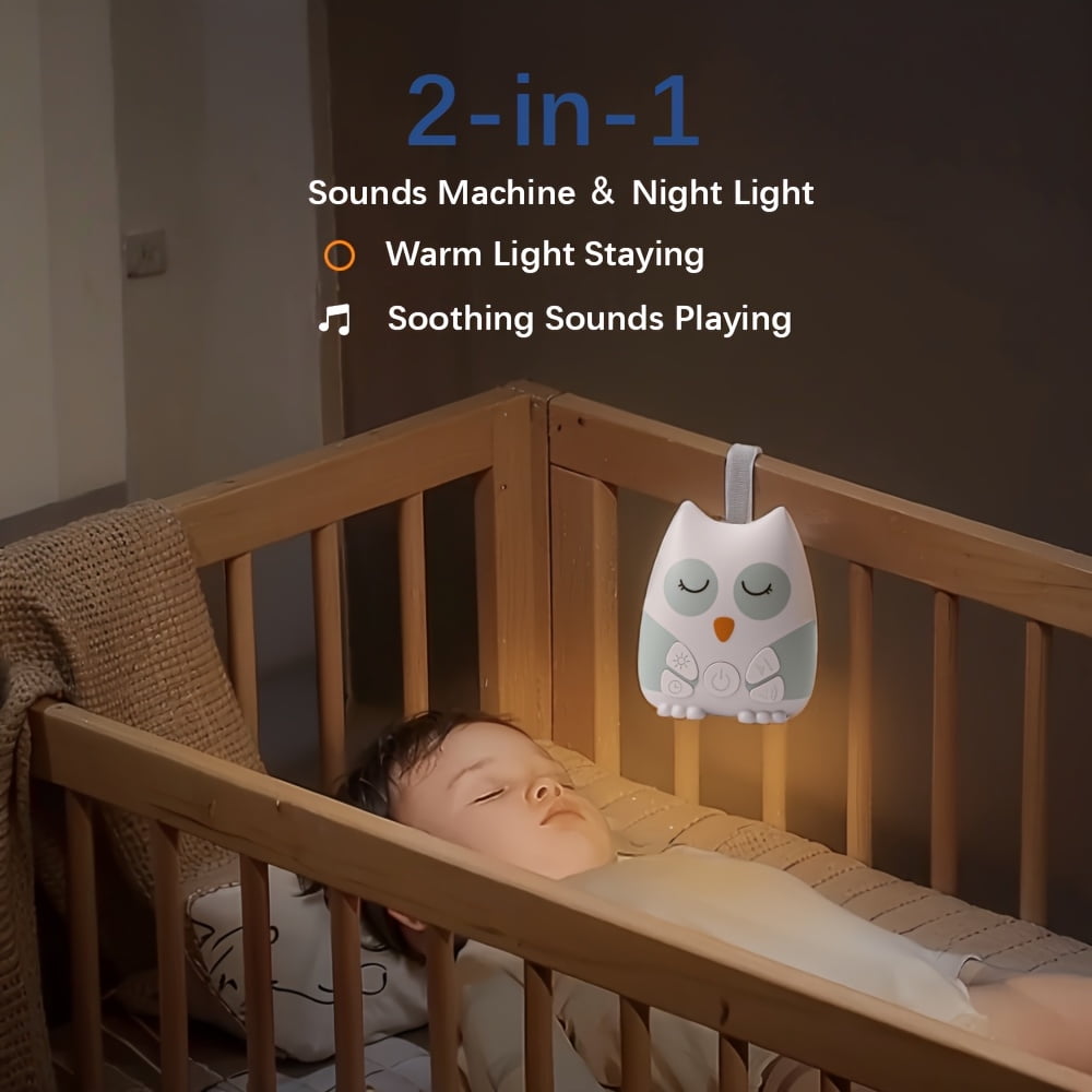 Owl White Noise Machine with Night Light - Portable Sleep Soother Suitable for Kids & Adults, 15 Soothing Sounds (Brown/White Noise), Rechargeable Sleep Aid for Crib, Bed, Travel