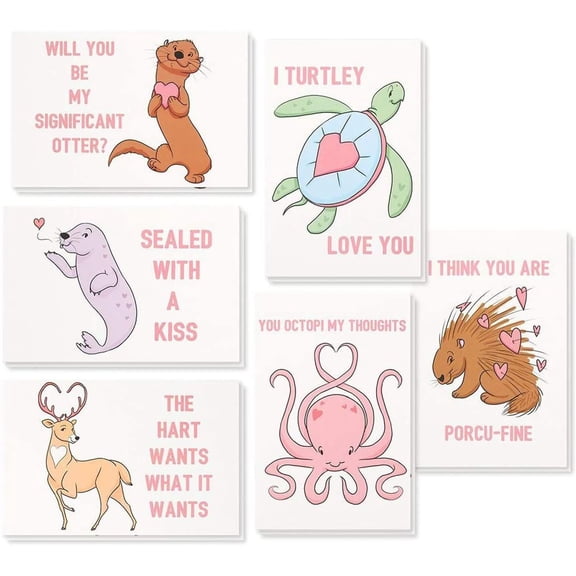 Best Paper Greetings 48-Pack Cute Valentine's Day Cards with Assorted Puns and Animal Designs - for Kids, School, and Adults, Envelopes Included, 4 x 6 inches