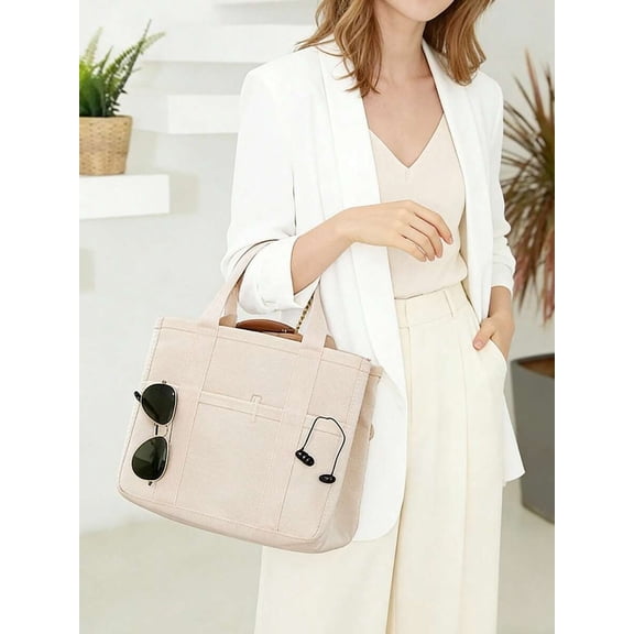 REMANLAND Women's Canvas Tote Handbag, Beige
