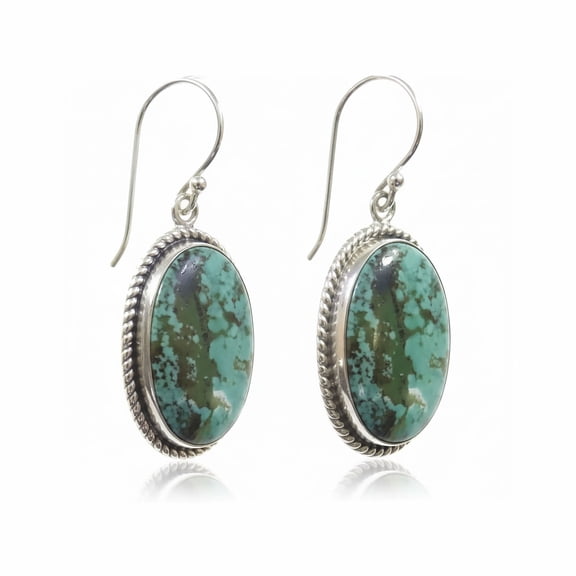 Tibetan Silver Drop Dangle Green Turquoise Gemstone Earrings, Tribal Ethnic Designer Modern Fashion