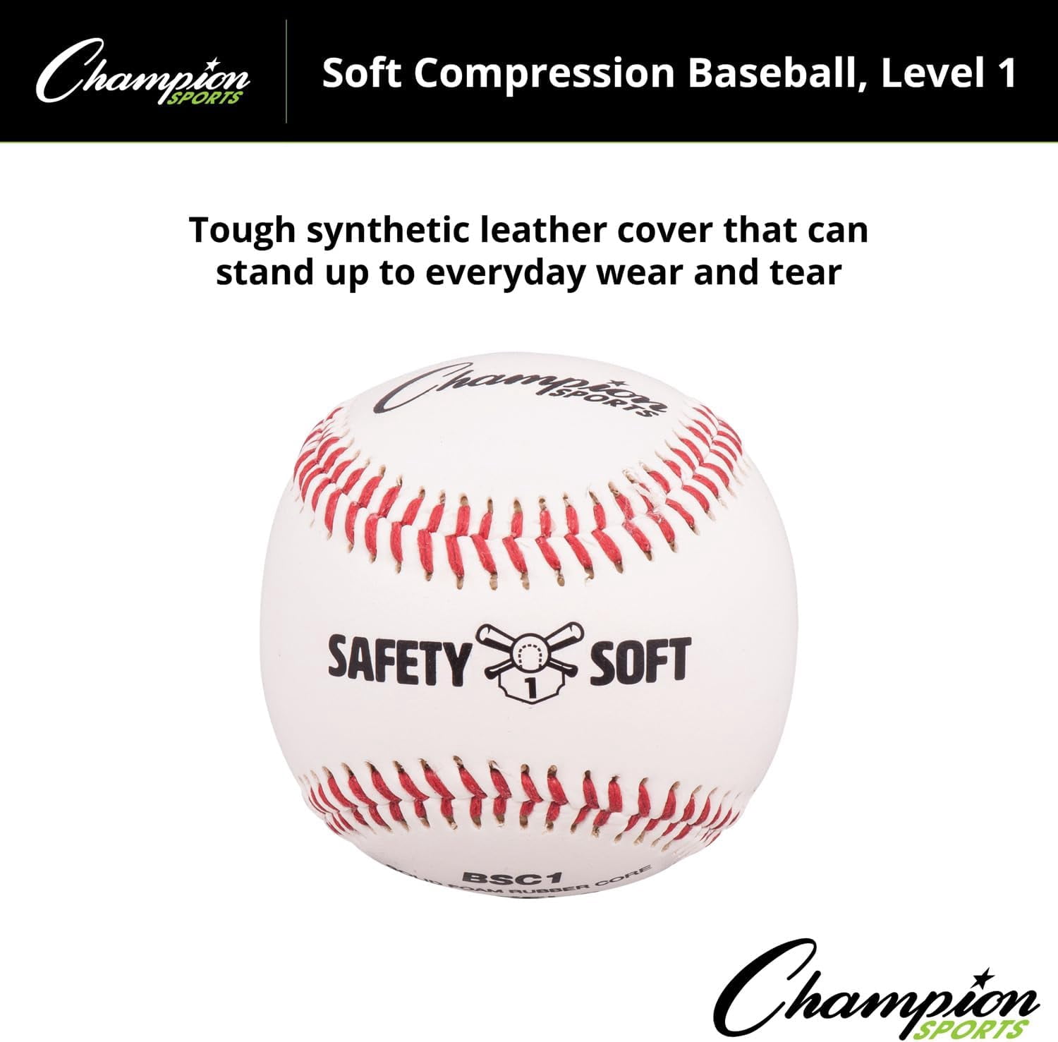 Champion Sports Syntex leather Cover Official Size and Weight Soft Compression Baseballs - Polyurethane Center - Pack of 12 - Level 1 (Ages 5-7)