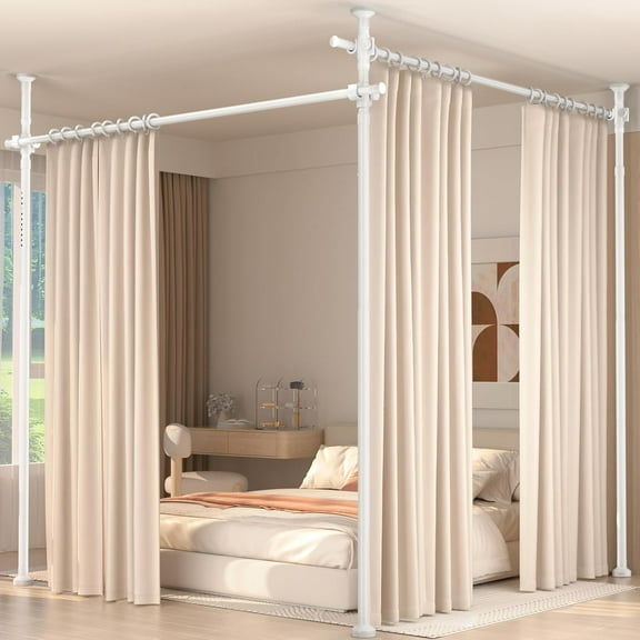 Room Divider for Room Separation,4-10ft(H) 28-140inch(W) Adjustable Temporary Privacy Wall Divider, Tension Curtain Rods No Drilling, Heavy Duty Partition Space Separator Freestanding,White