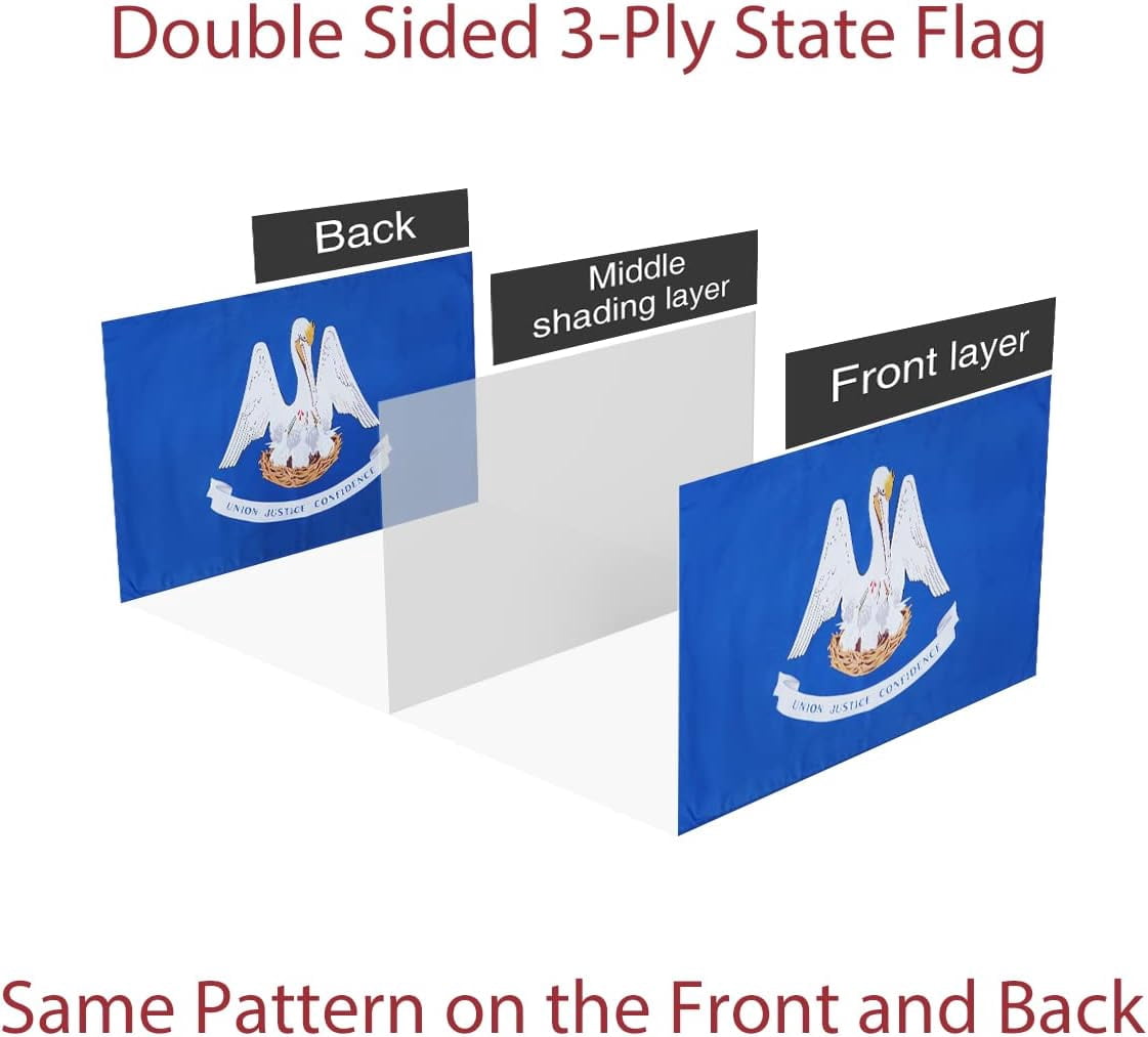 Louisiana Flag 3x5 Double Sided LA State Flags 3PLY Heavy Duty Outdoor with 2 Brass Grommets 4 Stitching Rows Vivid Color Sewn Stripes