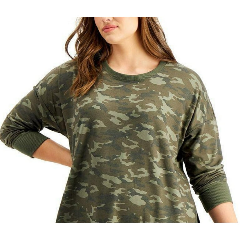 Ideology Womens Plus Size Camo Print Sweatshirt Vintage Emerald Camo 1X Walmart