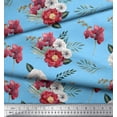 thumbnail image 3 of Soimoi Blue Cotton Poplin Fabric Leaves,Anemone & Peach Floral Print Sewing Fabric BTY 56 Inch Wide, 3 of 3