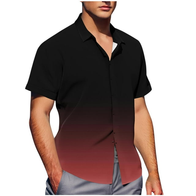Mens Casual de Manga Corta Botón Abajo Camisas de Impresión Turndown Cuello Botón Camisa Poliéster, Moda de Verano Superior para Hombres Al Aire Libre