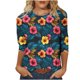thumbnail image 2 of Xuyuer Women's Spring Summer Hawaiian Print Loose Casual Round Neck 3/4 Sleeve T-Shirt, Floral Pullover Top for Beach Vacations, Tropical Parties and Summer Holiday Style, 2 of 6