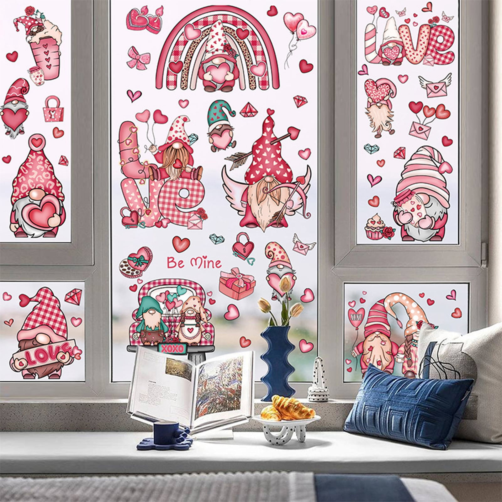 DISHAN Romantic Window Decorations Valentine Day Window Stickers Valentine's Day Window Stickers Gnome Dwarf Design Heart Shape
