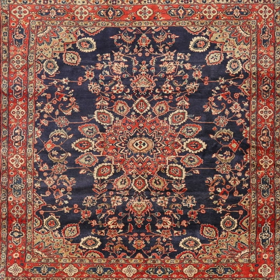 Ahgly Company Indoor Square Traditional Orange Salmon Pink Medallion Area Rugs, 4' Square