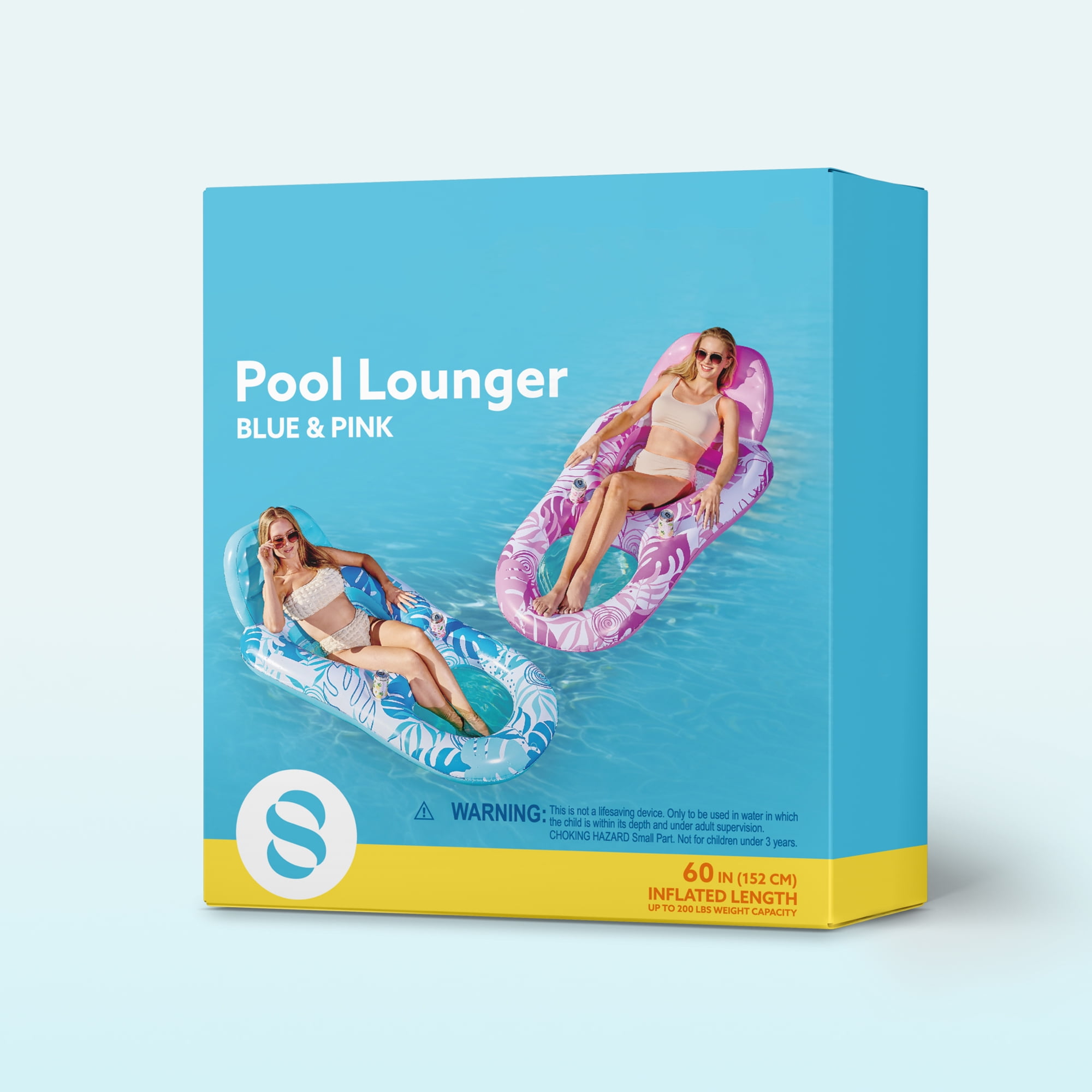 Joyfy Pool Floats Chairs Adult 2 Packs Inflatable Pool Lounger with Cup Phone Holder, Backrest, Footrest, Tanning Pool Lounge