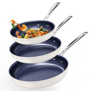 Nuwave 3pc Non Stick Frying Pan Skillet Set, G10 Healthy Duralon Blue 8, 10, 12 Forged Lightweight & Works on All Cooktops, Vanilla Cream