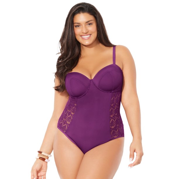 Swimsuits For All Women's Plus Size Crochet Underwire One Piece
