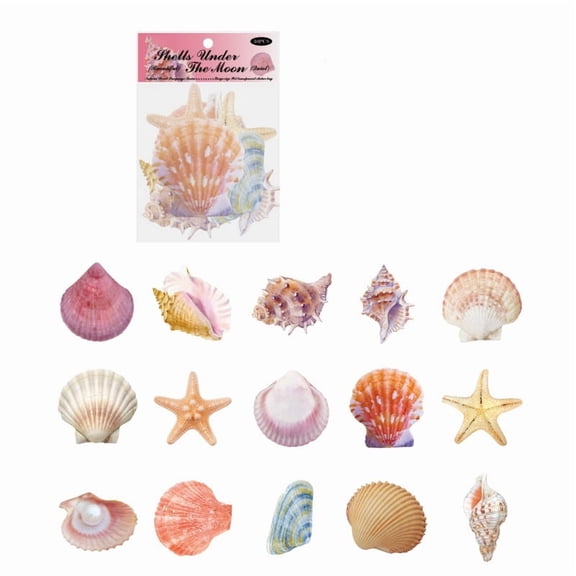 30Pcs PET Self-Adhesive Decorative Stickers Waterproof Decals for DIY Scrapbooking Kid's Art Craft Shell Shape 90x100mm