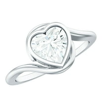 Rosec Jewels Moissanite Heart Engagement Ring 2 Carat - Bypass Ring for Women - 8 mm - D-VS1 Quality, 925 Sterling Silver, US 4.00