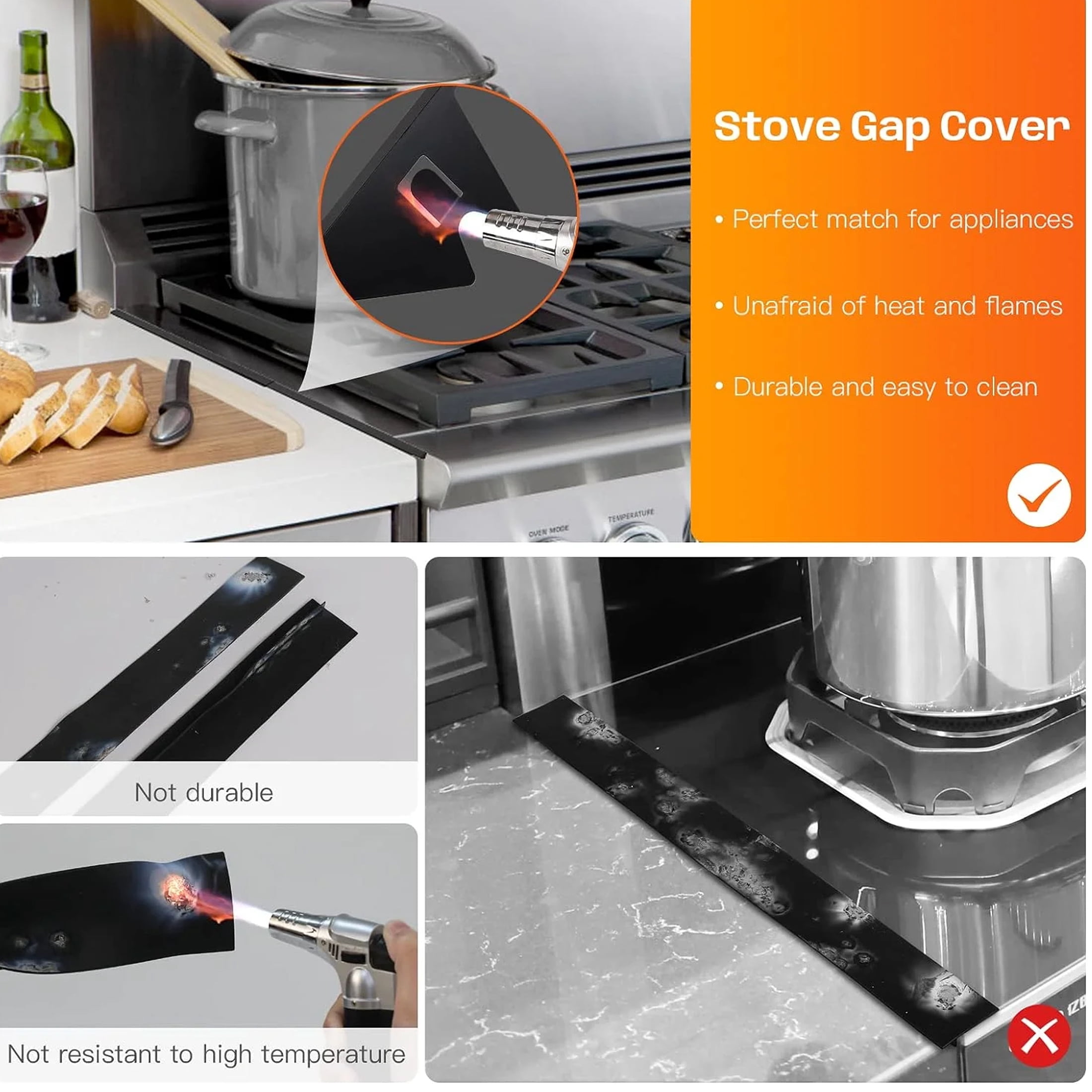 MOTMAX 2Pcs Stainless Steel Stove Gap Covers, Stove Gap Filler for Kitchen, Adjustable Length 13.8" to 27.5"