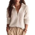 thumbnail image 2 of Women's Fall Long Sleeve Quarter Zip Knit Sweater Pullover Tops, Ribbed Collared Mock Neck Loose Dressy Tops, Business Casual Winter Layering Outfits XL, 2 of 9