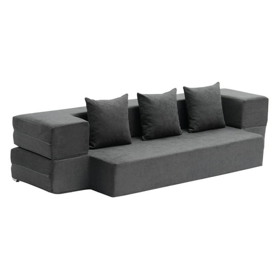 Folding Sofa Bed, 3-in-1 Convertible Sleeper Chair with Pillows, Memory Foam Futon Couch - Twin, Dark Grey