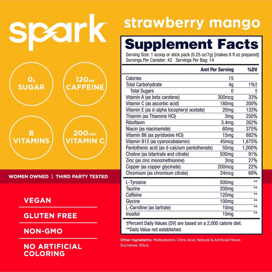 AdvoCare Spark Energy Drink Mix – Vitamin & Amino Acid Powder Supplement, Mango Strawberry Flavor, 14 Stick Packs
