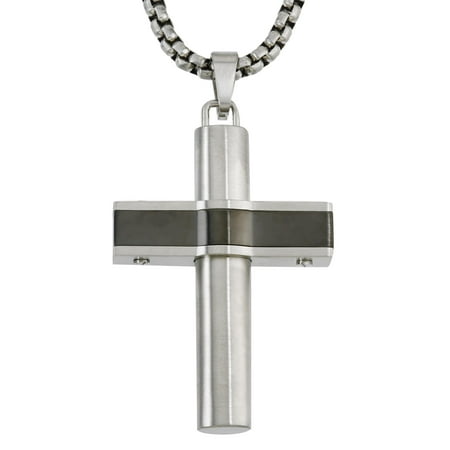 - Mens Bridge Cross Pendant in Grey Stainless Steel