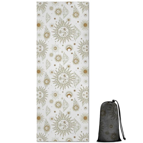 White Sun Moon Cloud Star Pattern Hot Yoga Mat Towel Non Slip for Hot Yoga - Quick-Drying Yoga Mat Cover with 4 Corner Pockets with Travel Bag - Hot Yoga Towel Non Slip 70"x26"