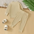 thumbnail image 4 of Toddler Outfits For Girls Boys Winter Long Sleeve Ribbed Solid Color Tops Pants 2Pcs Clothes Set Neutral Baby Outfits Sets Beige 6 Months-12 Months, 4 of 4