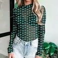 thumbnail image 2 of Kcolen Mesh Top for Women St. Patrick‘s Day Shamrock Print Stylish Sheer Fitted Triangle Jumpsuit Plus Size Long Sleeve Clothes, 2 of 7