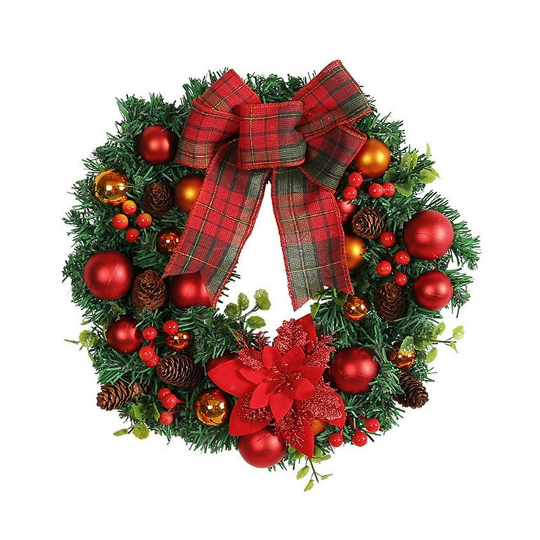 2024 christmas wreath① Christmas Ball Wreath with Bow, 2024 Red Bow Christmas