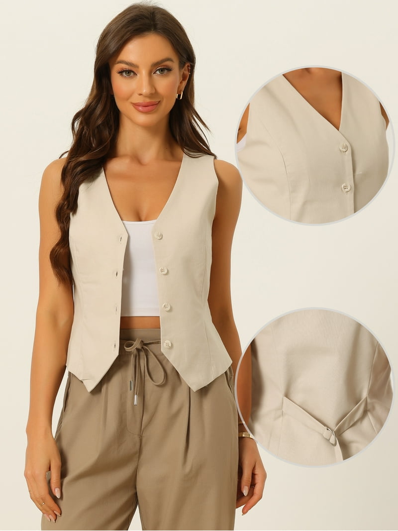 Unique Bargains Women's Waistcoat Sleeveless Button Down V