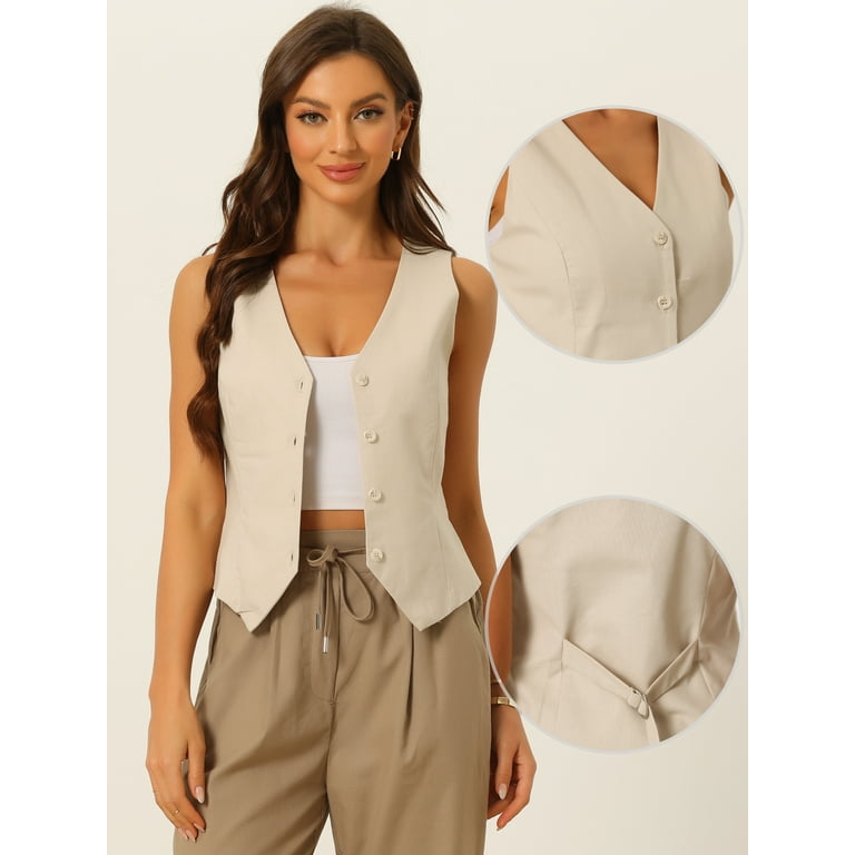 Unique Bargains Women's Waistcoat Sleeveless Button Down V Unique Bargains Women's Waistcoat Sleeveless Button Down V