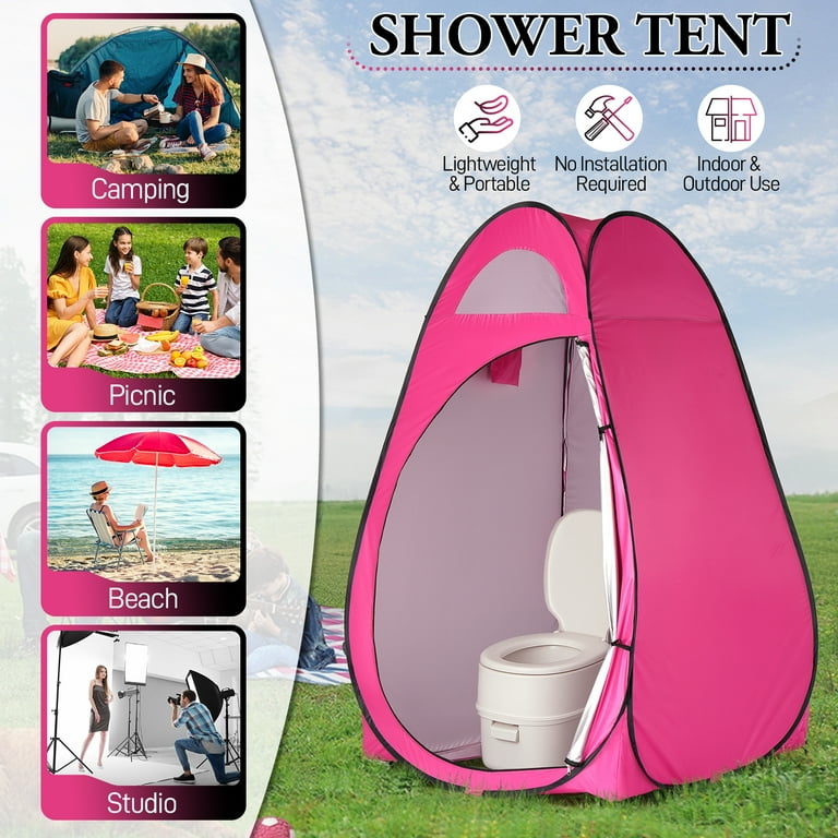 pop up dressing room pink EAGLE PEAK Flat Top 5 ft. x 5 ft. Outdoor Pop Up Shower Privacy Tent Dressing Changing Room, Pink CR25FT-PNK-HD
