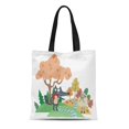 thumbnail image 1 of JSDART Sac Fourre-Tout en Toile le Loup et l'Agneau Esope Conte de Fées Dessin Animé Sac à Provisions Réutilisable, 1 of 1