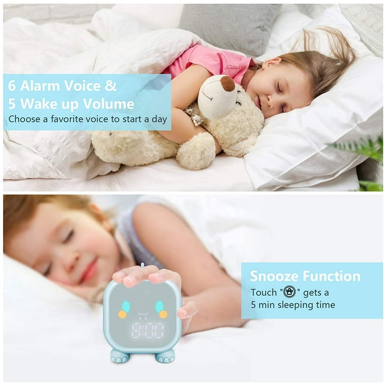 Cute Dinosaur Digital Alarm Clock For Kids - Sleep Trainer With Night Light, Voice Control, Sunrise/Sunset Simulation, USB Charging