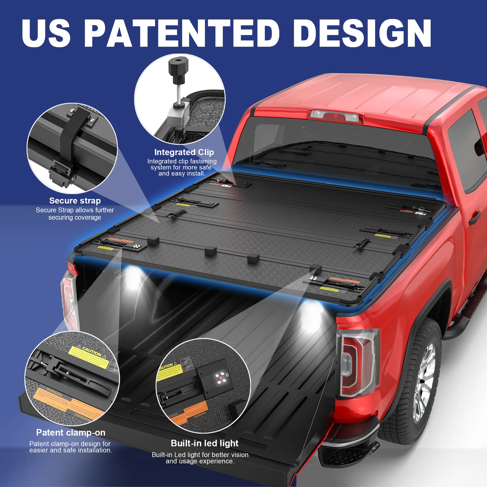 MOSTPLUS 5.8FT 4-Fold Hard Bed Tonneau Cover for 14-18 Chevy Silverado GMC Sierra w/ LED