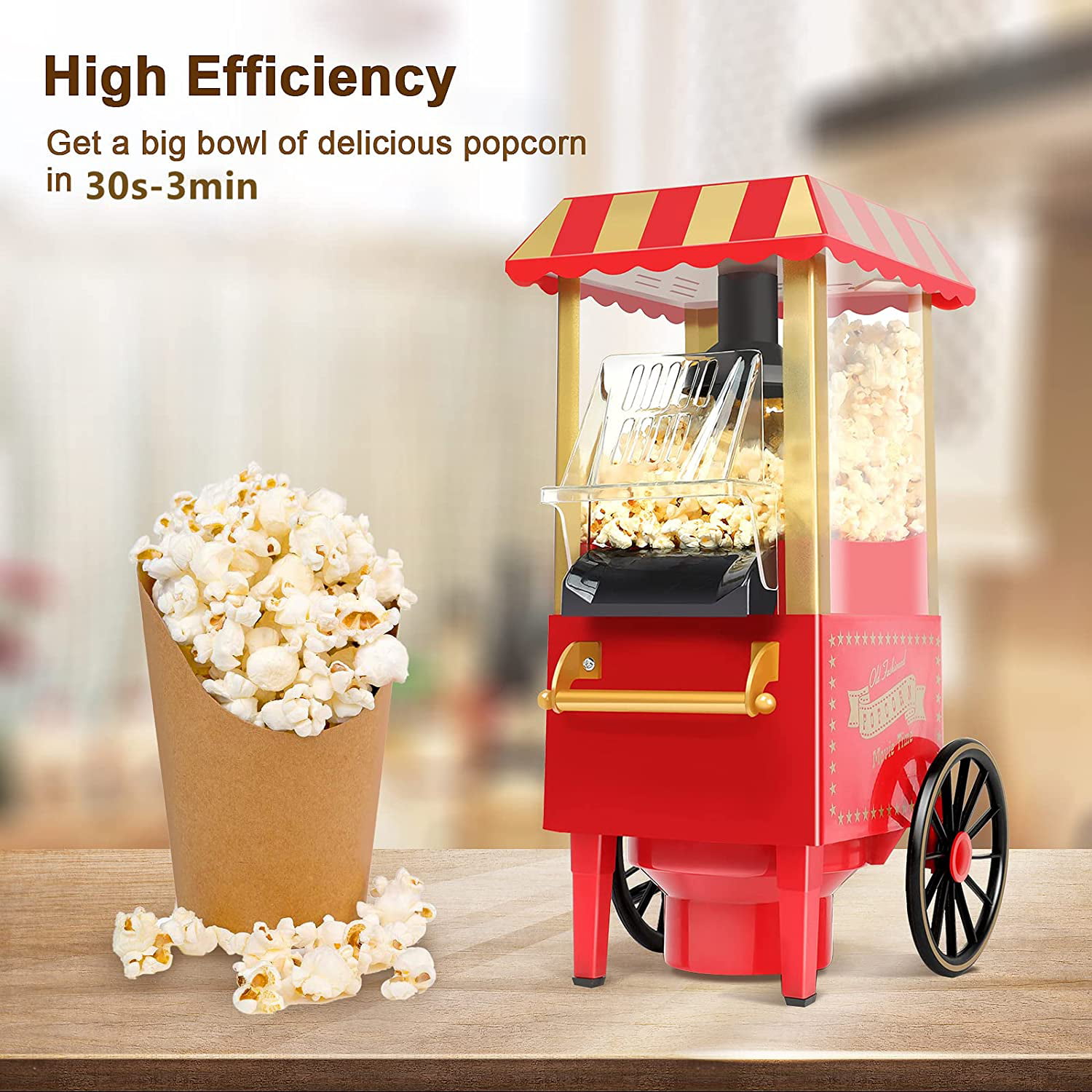 Popcorn Maker,40 Cups,Hot Air Popcorn Machine,Temperature Control With  Digital Display,Popcorn Popper Machine With 10 PACK Popcorn Buckets,Old  Fashion Popcorn Machine Movie Theater Style