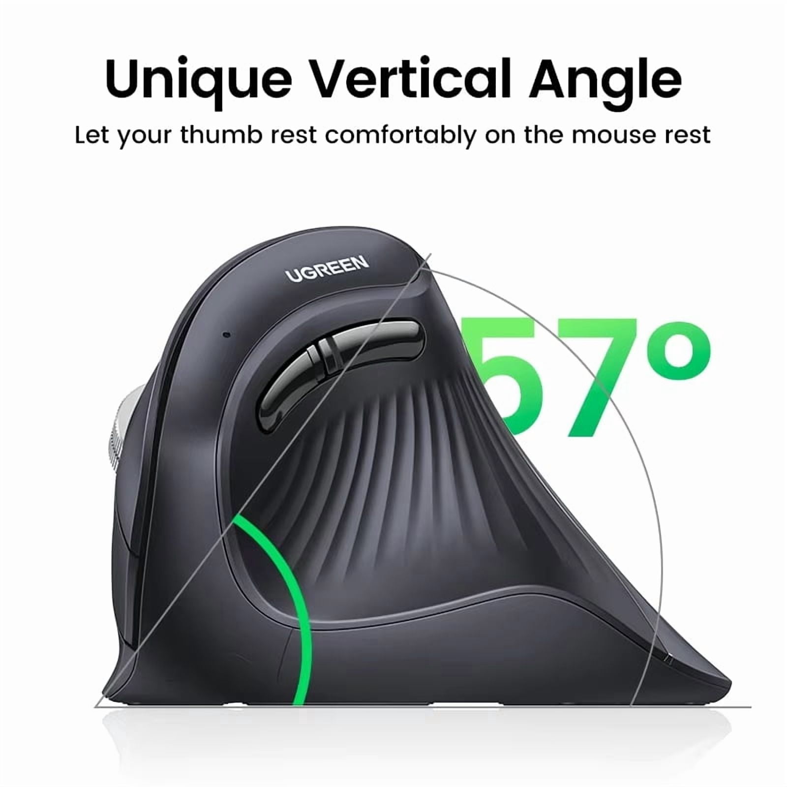 UGREEN Ergonomic Vertical Wireless Mouse, Bluetooth 5.0 & 2.4GHz, 4000 DPI, 6 Mute Buttons, Compatible with PC, MacBook, Laptop, Tablet