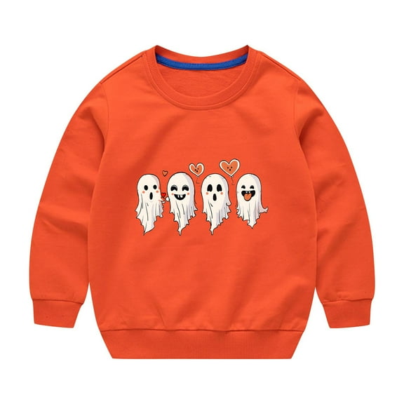 Odeerbi Kids Boys Girls Halloween Ghost Crewneck Sweatshirts Fall Winter Cotton Sweatshirt Kids Kids Cute Solid Color Halloween Print Long Sleeve Sweatshirts Top Kids Clothes Orange