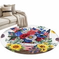 thumbnail image 2 of Red Blue Flower Washable Round Area Rug 3.3 ft, Sunflower USA Flag Eucalyptus Leaf, Soft Non Slip Rugs Stain Repellent Indoor Felt Carpet for Living Dining Room Bedroom Home Office, 2 of 9