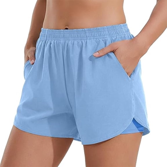 Athletic Shorts for Women 2-In-1 Elastic Waist Workout Shorts with Pockets Plus Size Fashion Women's Clothing