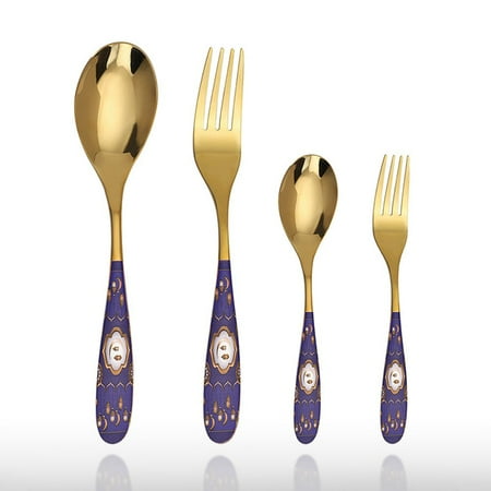 

Creative Stainless Steel Cake Fork Ramadan Gift Dessert Spoon Spoon and Fork Cutlery Set Tableware BLUE