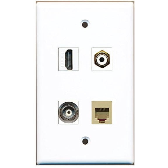 RiteAV - 1 Port HDMI 1 Port RCA White 1 Port Phone RJ11 RJ12 Beige 1 Port BNC Wall Plate